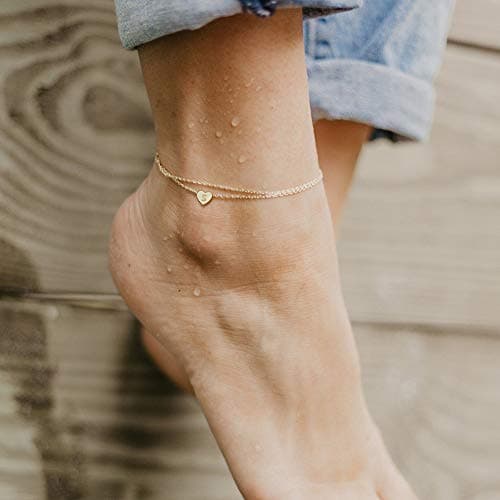 Ursteel 14K Gold Plated Dainty Women's Layered Heart Anklets