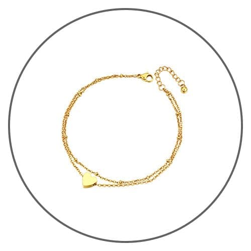 ChainsPro Women's S925 Sterling Silver Adjustable Heart/Moon/Handcuff Anklet, Summer Jewelry Gift Box