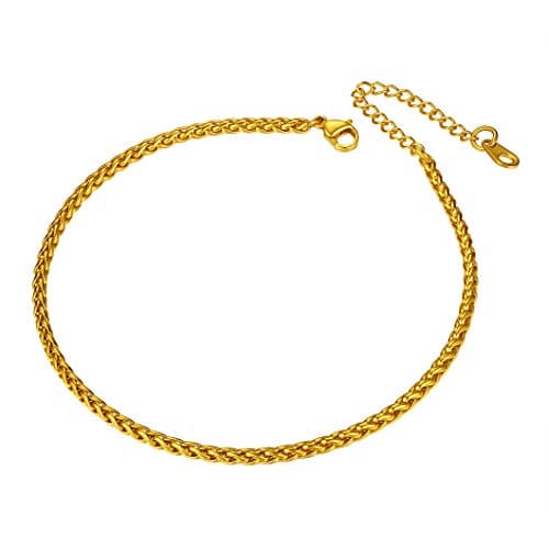 Richsteel Women's Wheat Chain Anklets, Cuban/Figaro/Spiga, 18K Gold Plated, Beach Waterproof