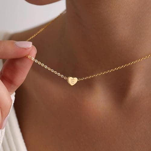 Turandoss Heart Initial Pendant Necklaces for Women 14K Gold Filled Gifts