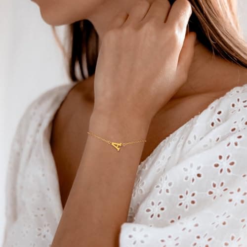 Trendy 18K Gold Plated Initial Charm Bracelet for Women