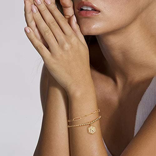 IEFWELL 14K Gold & Silver Rose Gold Initial Bracelets for Women & Teen Girls