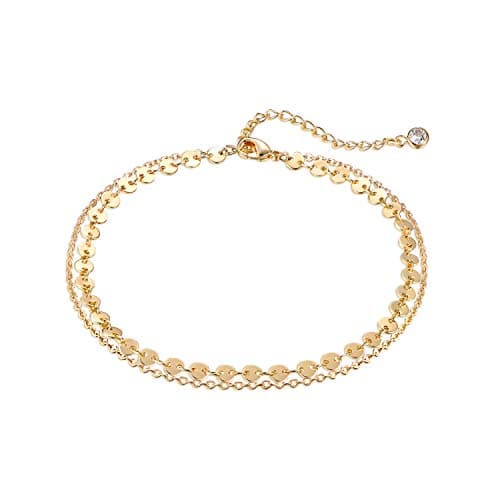 LOYATA 14K Gold Plated Dainty Ankle Bracelet with White CZ Cross Tassel Boho Jewelry for Women