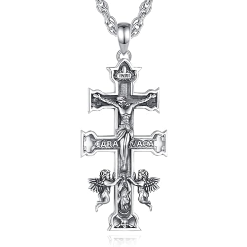 EUDORA 925 Sterling Silver Crucifix Pendant Necklace with Bible Verse Amulet
