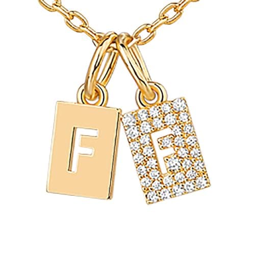 PavoI 14K Gold Plated Initial Double Dog Tag CZ Necklace for Women