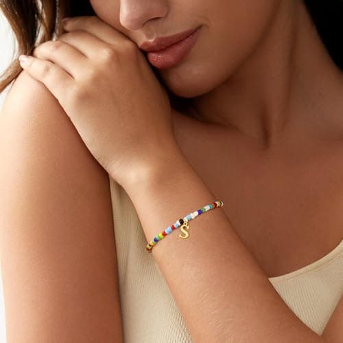 Turandoss Dainty 18K Gold Plated Initial Bracelet