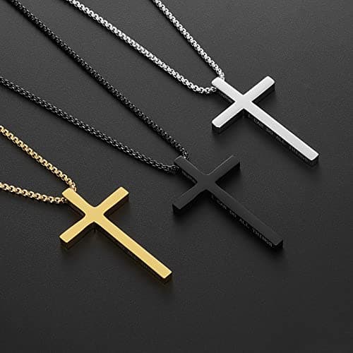Stainless Steel Minimalist Cross Necklace for Men, Faith & Baptism Gifts, 18" Chain, 1.5" Pendant