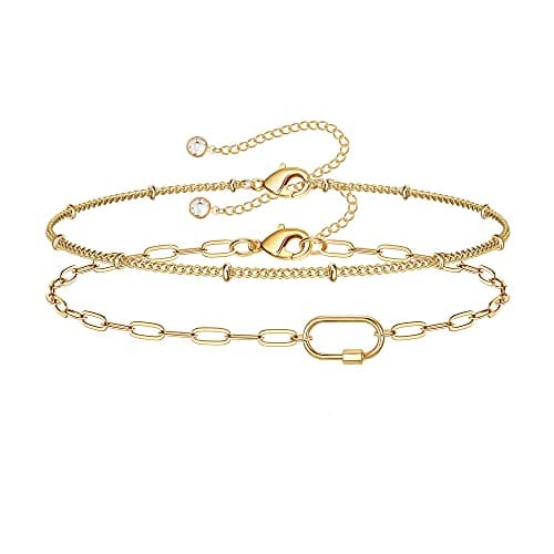 Turandoss Women's 14K Gold Plated Evil Eye Layered Bracelet