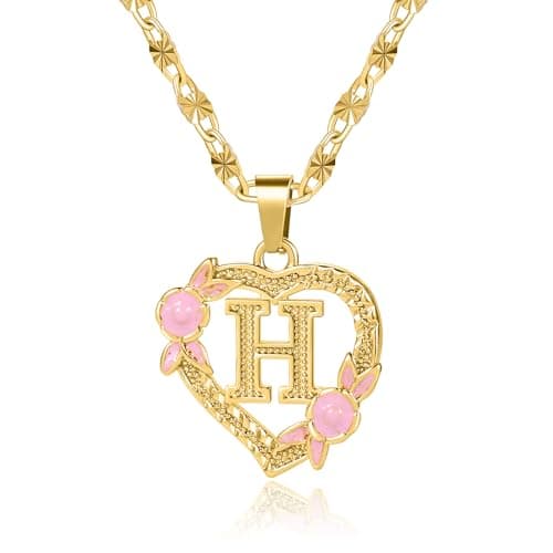 Qitian Initial Heart Pendant Necklace for Women Alphabet Gift