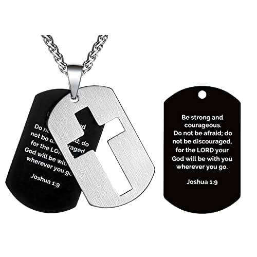 P. Blake Men's Stainless Steel Dog Tag Cross Necklace with Wheat Chain Valentine's Day Jewelry