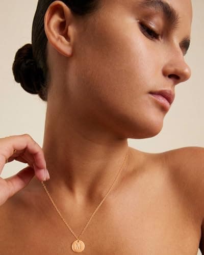 Bemoly 14K Gold Plated Double-Sided Engraved Necklace Personalized Alphabet Pendant 17.5"