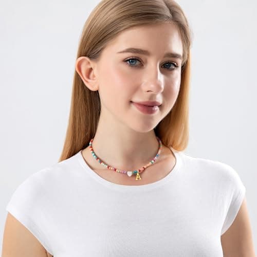 Colorful Beaded Initial Necklaces for Women - Bohemian Choker Jewelry Gifts