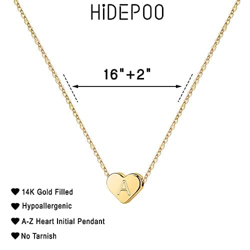 Hidepoo 14K Gold Filled Heart Initial Necklaces for Girls