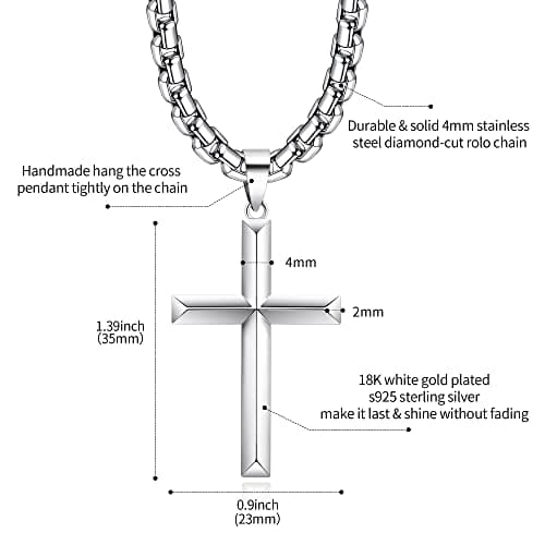 Idemana 925 Sterling Silver & 18K Gold Plated Cross Necklace for All