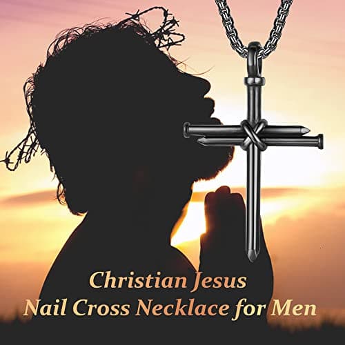HattiDoris Men's Stainless Steel 24inch 3 Nail Jesus Cross Pendant Necklace Christian Gift