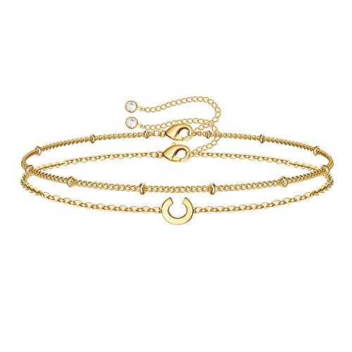 M MOOHAM Initial Bracelets for Women - Layered Letter Charm Gold/Silver/Rose Gold Jewelry