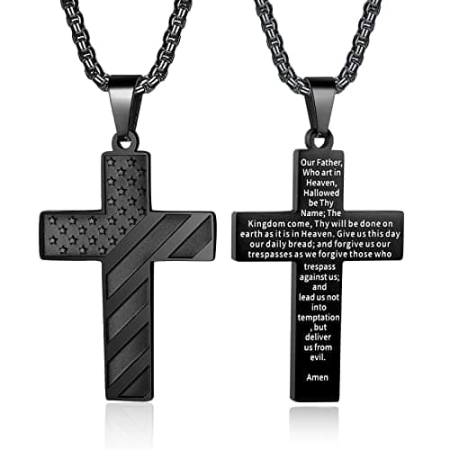 ZRAY American Flag Cross Necklace for Men Stainless Steel Chain Patriotic Jewelry
