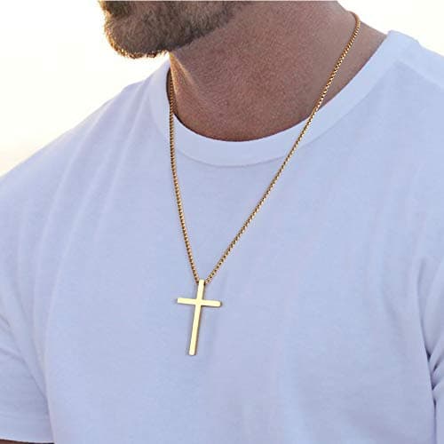 Ursteel Men's Silver, Black & Gold Stainless Steel Cross Pendant Necklace, 16-30 Inches Box Chain