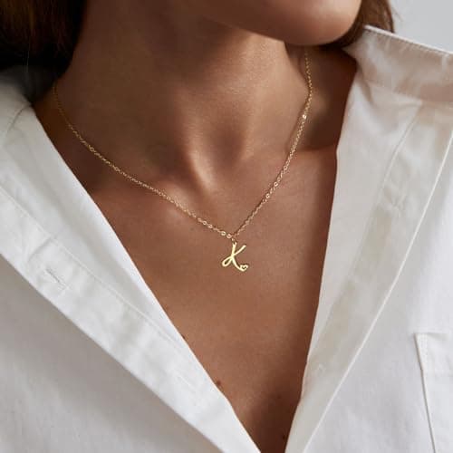 CAROVO Women's Dainty 14K Gold/Silver Letter Pendant Choker Necklace Monogram Jewelry Gift
