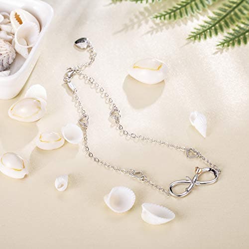 BlingGem Women's Sterling Silver Rose Gold Infinite Anklet Necklace Summer Jewelry Gift