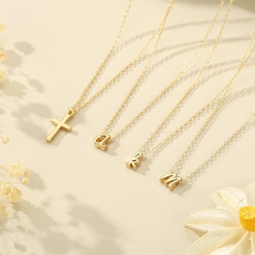 Trendy 14k Gold Plated Initial Cross Necklace Gifts for Her