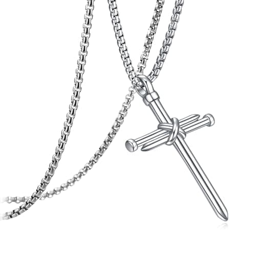 RivanDia Men's Stainless Steel Cross Pendant Necklace Christian Gift