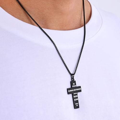 Fiusem American Flag Cross Chain Necklace, Stainless Steel for Men