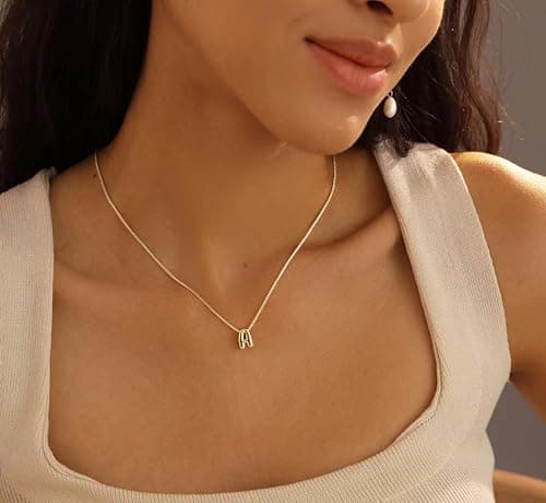SELSHE 14k Gold Plated Balloon Letter Necklace for Women
