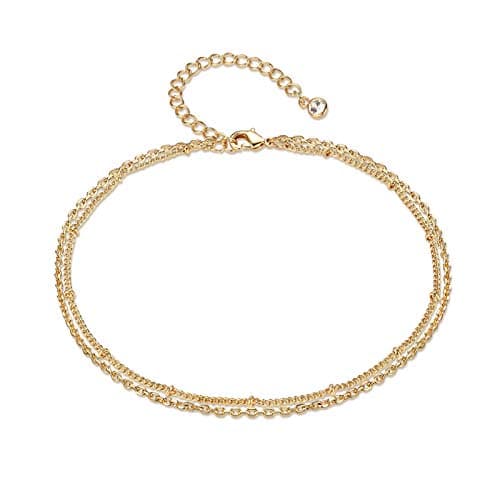 LOYATA 14K Gold Plated Dainty Ankle Bracelet with White CZ Cross Tassel Boho Jewelry for Women