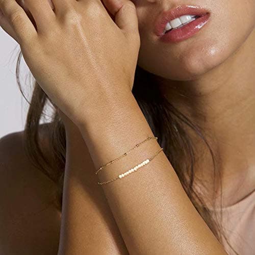 Turandoss Women's 14K Gold Plated Evil Eye Layered Bracelet
