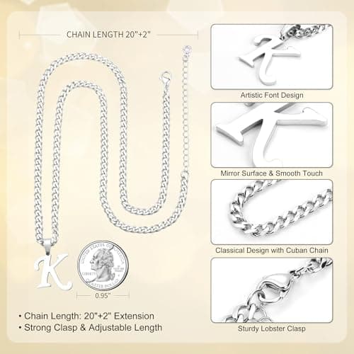 LUXEJEW Initial A-Z Letter Necklace for Men, Women, Boys