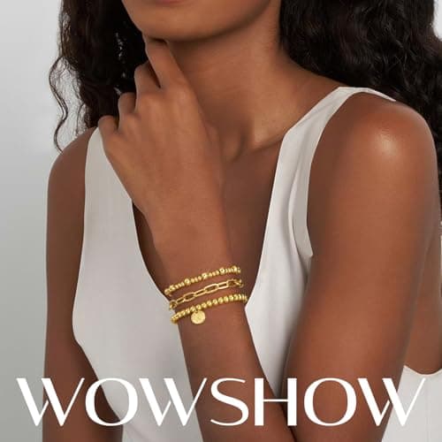 Wowshow 14K Gold Plated Strand Beaded Initial Bracelet Set for Women