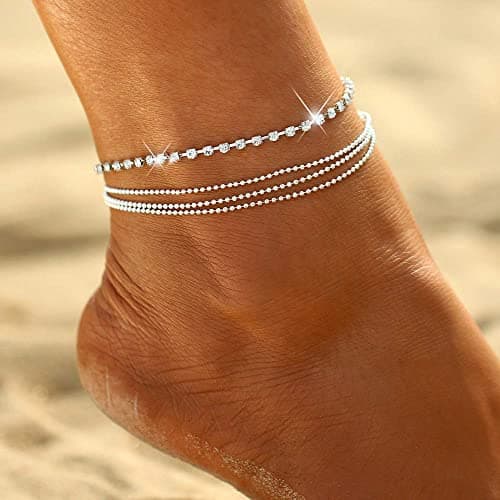 JECOMY 14K Gold Plated Silver Anklet with Pearl CZ Hearts