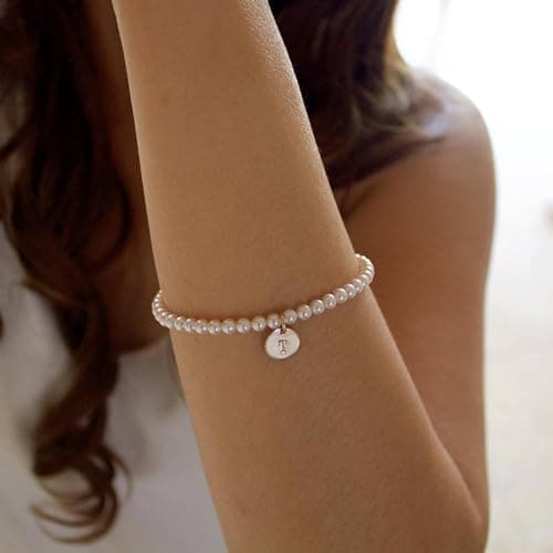 Ursteel Dainty Gold Pearl Beaded Bracelet for Women