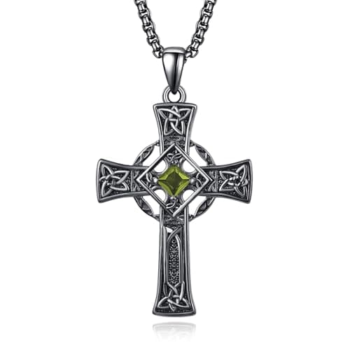 Admetus Sterling Silver Celtic Cross Necklace for Men with Birthstone Chain