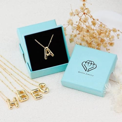 Qyalie Gold Plated Chunky Bubble Initial Letter Necklace for Women