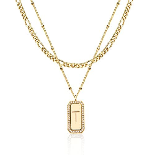 TONTMY STUDIOS 14K Gold Plated Figaro Chain Initial Necklace Set