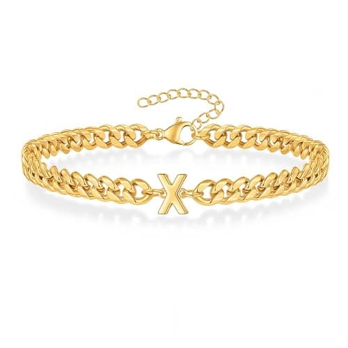 18K Gold Plated Cuban Chain Initial Bracelets for Men