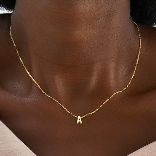 Dainty 18K Gold Plated Initial Necklace for Women