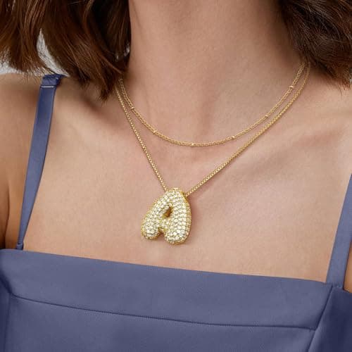 CandyHome Gold Plated Initial Layered Necklace for Women A-Z CZ Pendant Personalized Gifts