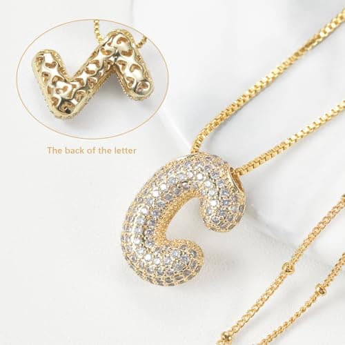 UHIBROS Gold Balloon Initial Necklace, Personalized 18K Gold Plated Alphabet Pendant