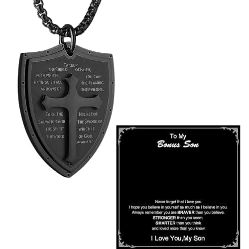 HZMAN Shield of Faith Cross Pendant Necklace