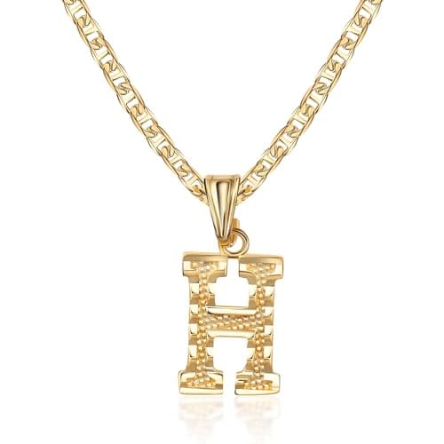 Barzel 18K Gold Plated Diamond Cut Initial Necklace, 18" Chain + 2" Ext, Made in Brazil