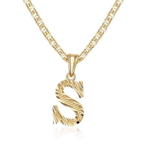 Barzel 18K Gold Plated Diamond Cut Initial Necklace, 18" Chain + 2" Ext, Made in Brazil