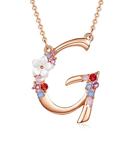 GEMMANCE Pink Red Blue Simulated Pearl Pendant Initial Letter Necklace Rose Gold Plated Anniversary Gifts for Women