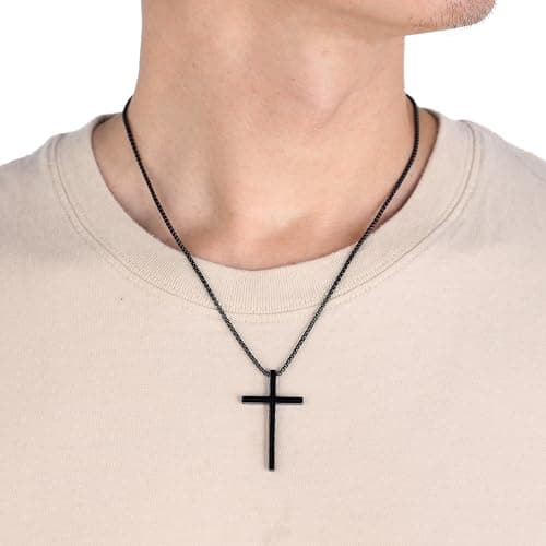 XOYOYZU Men's Christmas Cross Necklace Strength Bible Verse Pendant