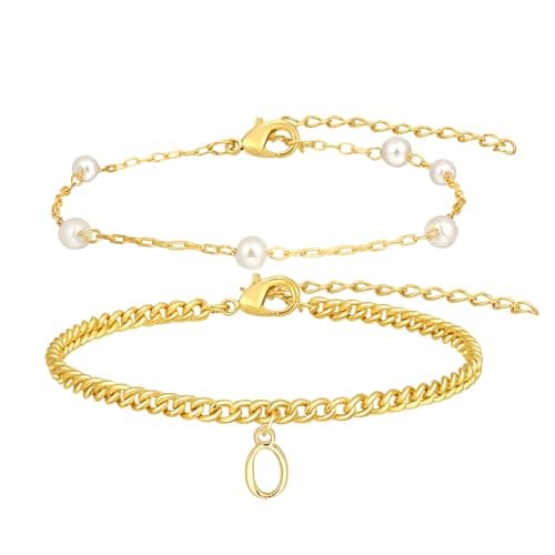 Bellino Gold Layered Pearl Braces for Women Tiny Links Jewelry