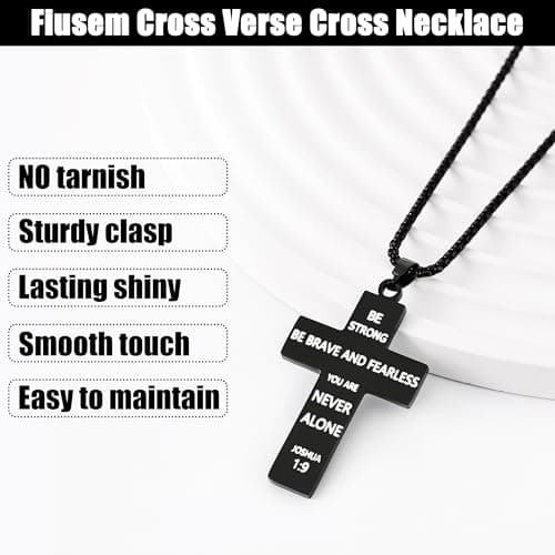 Fiusem American Flag Cross Chain Necklace, Stainless Steel for Men