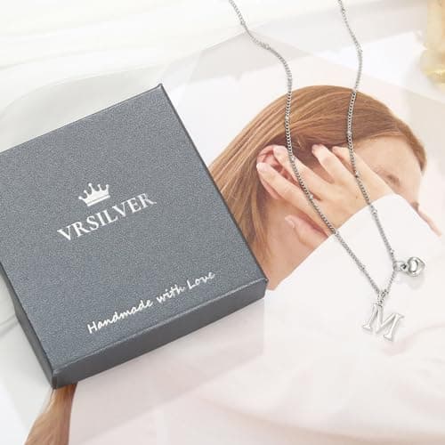 Vrsilver Easter Basket Stuffers: Heart Initial Necklaces for Girls & Women Jewelry