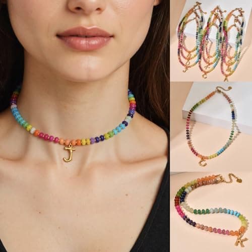 PDOUSELF Boho Personalized Beaded Initial Choker Necklace for Women Summer Beach